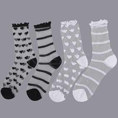 EATCABIN 4 Pairs 4 Styles Nylon Glass Silk Socks for Women Girls AJEW-CN0004-33-1