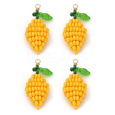 Glass Seed Beaded Lemon Pendants PALLOY-MZ00787-1