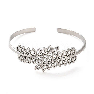 Non-Tarnish Hollow Out 304 Stainless Steel Leaf Cuff Bangles LS-BJEW-G694-07P-1