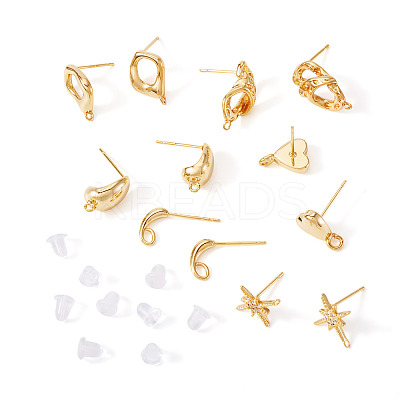 12Pcs 6 Styles Brass Stud Earring Findings KK-TA0003-20-1