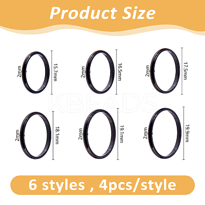 24Pxcs 6 Styles 2mm Polished Plain Dome Finger Ring for Girl Women RJEW-DC0001-21-1