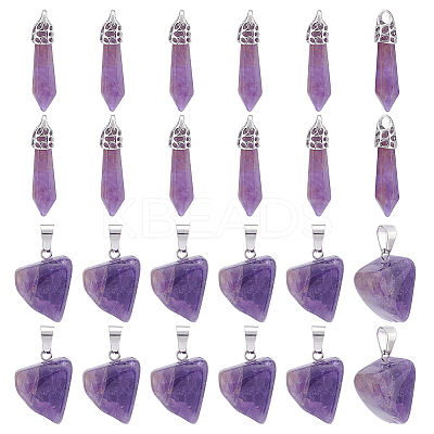 24Pcs 2 Styles Natural Amethyst Pendants G-UN0001-12C-1