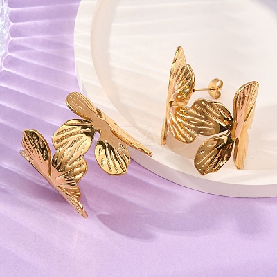 Flower with C-Shaped 304 Stainless Steel Stud Earrings for Women EJEW-A131-01C-G-1