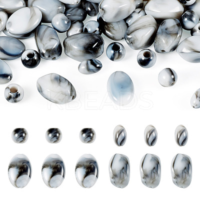 80pcs 4 styles Opaque Two Tone Imitation Jade Acrylic Beads OACR-TA0002-73-1