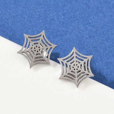 Non-Tarnish 304 Stainless Steel Spider Web Stud Earrings EJEW-G294-01P-1