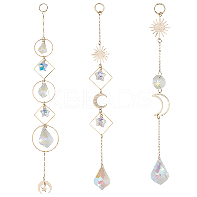 3Pcs 3 Styles Electroplate Glass Window Hanging Suncatchers HJEW-CA0001-63-1