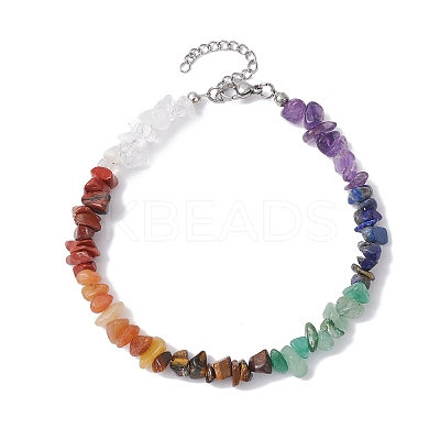 Chakra Natural Gemstone Chips Beaded Anklets for Women AJEW-AN00556-1