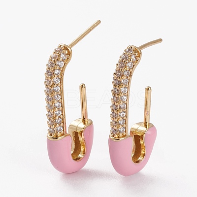 Brass Micro Pave Clear Cubic Zirconia Half Hoop Earrings EJEW-C502-06G-C-1