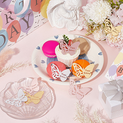 21Pcs 3 Colors Birthday Theme Mirror Effect Acrylic Birthday Cupcake Insert Card Decoration AJEW-SP0001-72A-1