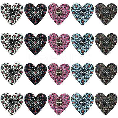 30Pcs 5 Colors Printed Natural Basswood Pendants WOOD-CJ0001-85-1