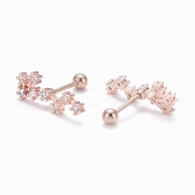 Brass Micro Pave Clear Cubic Zirconia Stud Earrings EJEW-F258-01A-RG-1