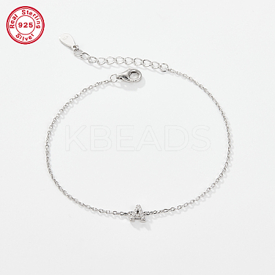 Anti-Tarnish Rhodium Plated 925 Sterling Silver Letter Cubic Zirconia Link Bracelets GI2156-01-1