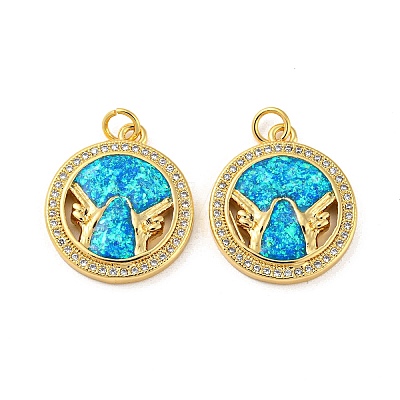 Brass Micro Pave Cubic Zirconia with Synthetic Opal Pendants KK-D096-05A-01-1