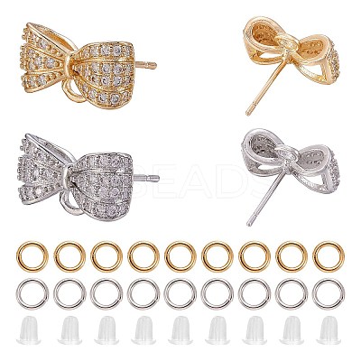 2Pairs 2 Color Brass Micro Pave Cubic Zirconia Earring Findings with Loop DIY-SZ0008-41-1