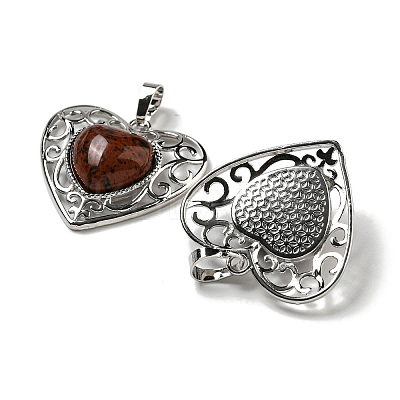 Natural Mahogany Obsidian Peach Love Heart Pendants G-G158-01O-1