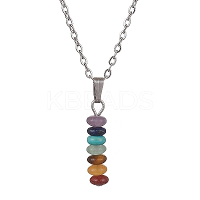 Natural & Synthetic Mixed Gemstone Disc Pendant Necklaces X-NJEW-JN04623-01-1