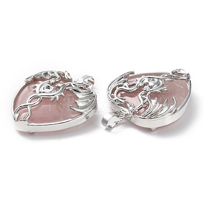 Natural Rose Quartz Heart Pendant Rhinestone Settings G-K339-01P-04-1