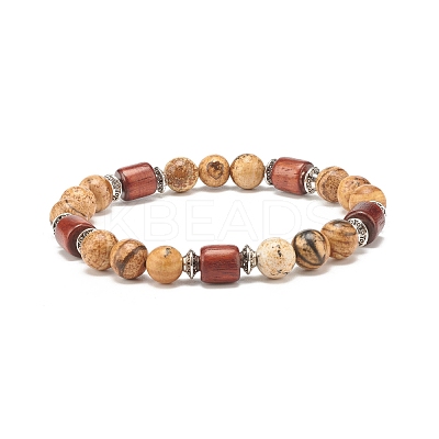 Natural Picture Jasper Beaded Stretch Bracelet for Women or Men BJEW-JB07732-02-1