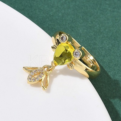 Brass Micro Pave Cubic Zirconia Adjustable Finger Rings for Women RJEW-K307-01G-23-1