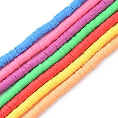 7Strands 7 Colors Flat Round Handmade Polymer Clay Beads CLAY-FS0001-28-1