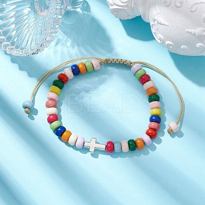Colorful Rondelle Acrylic Braided Bead Bracelets BJEW-JB10339-02-1