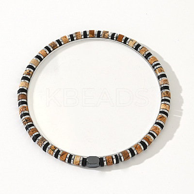 Natural Picture Jasper & Synthetic Non-magnetic Hematite Beads Stretch Bracelets for Men LS-NY6374-1