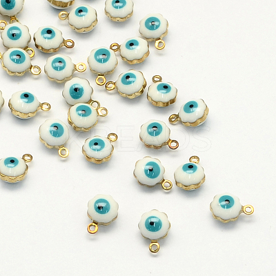 Golden Tone Brass Enamel Charms X-KK-Q571-05D-1