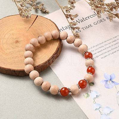 Round Natural Red Agate/Carnelian Beaded Stretch Bracelets BJEW-JB05607-04-1