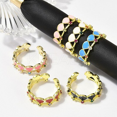 Brass Micro Pave Cubic Zirconia Enamel Cuff Rings for Women RJEW-L113-029G-1