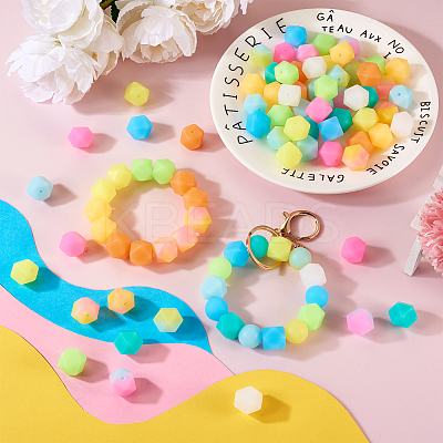 72Pcs 12 Colors Luminous Hexagon Food Grade Silicone Beads SIL-TA0001-36-1