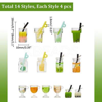 56pcs 14 style Glass and Resin Bottle Pendants RESI-WR0001-05-1