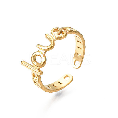 Ion Plating(IP) 304 Stainless Steel Word Love Open Cuff Ring for Women LS-RJEW-S405-262G-1