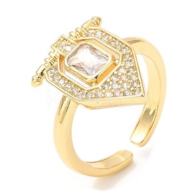 Cubic Zirconia Wide Open Cuff Ring RJEW-A018-01G-1