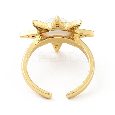 Cubic Zirconia Sun with Evil Eye Open Cuff Ring with Acrylic RJEW-B042-09G-04-1