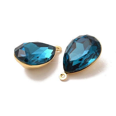 Real 18K Gold Plated Brass with Glass Pendants KK-177-22G-01-1