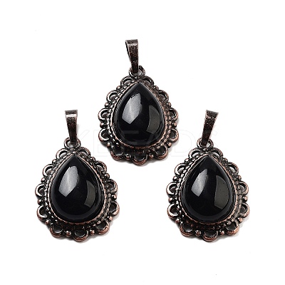Natural Obsidian Teardrop Pendants G-K363-01R-19-1