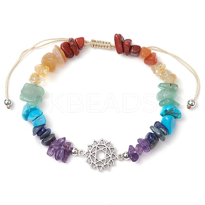 7Pcs Chakra Theme Natural & Synthetic Mixed Gemstone Chips Braided Beads Bracelets BJEW-JB11324-1