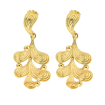 Leaf Shape Rack Plating Brass Dangle Stud Earrings EJEW-K263-06G-1