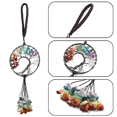 1Pc Wire Wrapped Chips Natural Gemstone Big Pendant Decorations HJEW-FS0001-05-1