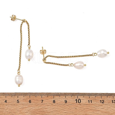 304 Stainless Steel & Natural Cultured Freshwater Pearl Dangle Earrings EJEW-JE07380-1