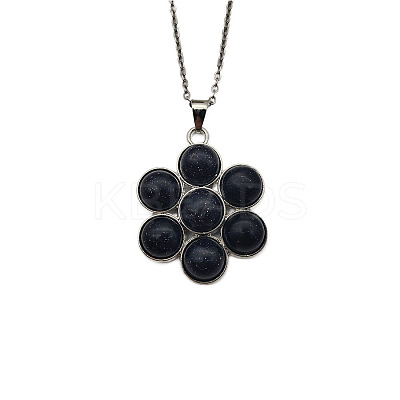 Synthetic Blue Goldstone Flower Pendant Necklaces FO7861-8-1