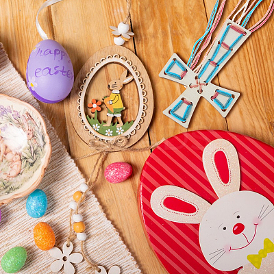 3Pcs 3 Styles Easter Poplar Plywood Cutouts DIY-WH0622-311B-1