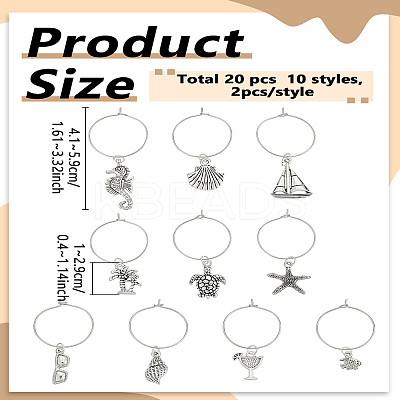 20Pcs 10 Styles Alloy Wine Glass Charms AJEW-LP00014-1