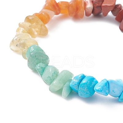 Natural Mixed Gemstone Chips & Alloy Saint Benedict Beaded Stretch Bracelets BJEW-JB09400-1