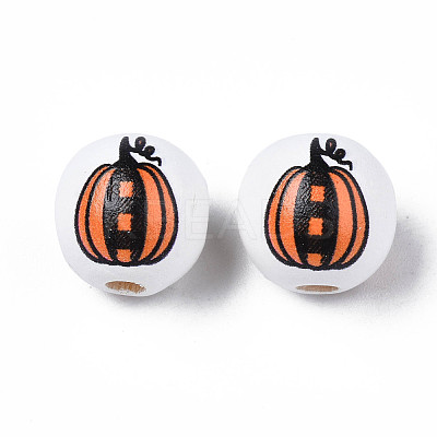 Autumn Theme Printed Natural Wood Beads WOOD-S057-081-1