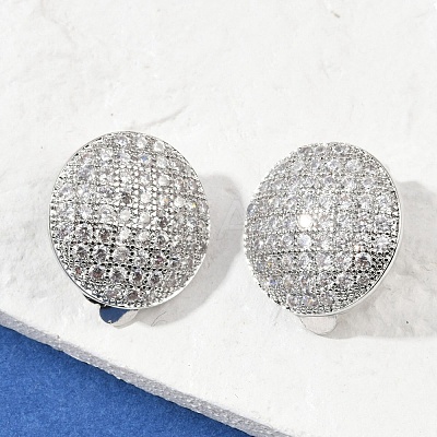Half Round Brass Micro Pave Clear Cubic Zirconia Clip-on Earrings EJEW-M082-14P-1