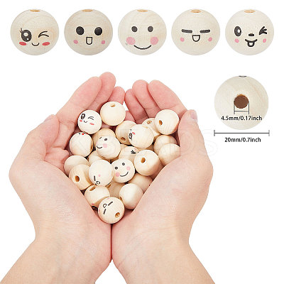 60Pcs 6 Styles Unfinished Natural Wood Printed Beads WOOD-GL0001-13A-1