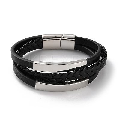 Braided Microfiber Leather Multi-strand Bracelets for Men BJEW-Z081-02P-1