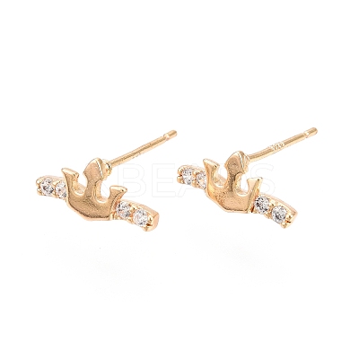 Clear Cubic Zirconia Crown Stud Earrings EJEW-G321-05G-1
