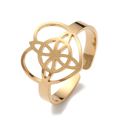 Heart with Sailor's Knot 304 Stainless Steel Open Cuff Ring for Women LS-RJEW-E073-01G-1